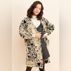 NWT Farm Rio Midnight Leopard Fleece Cardigan sz L